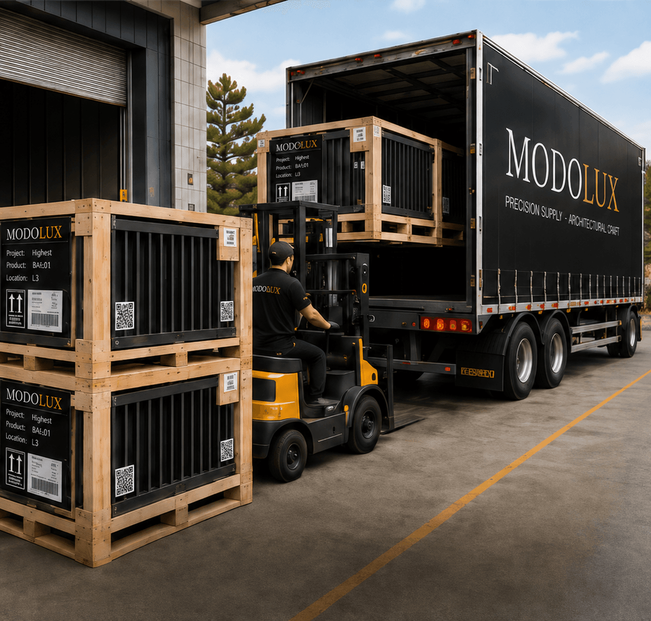 Modolux systems palletised and ready for delivery